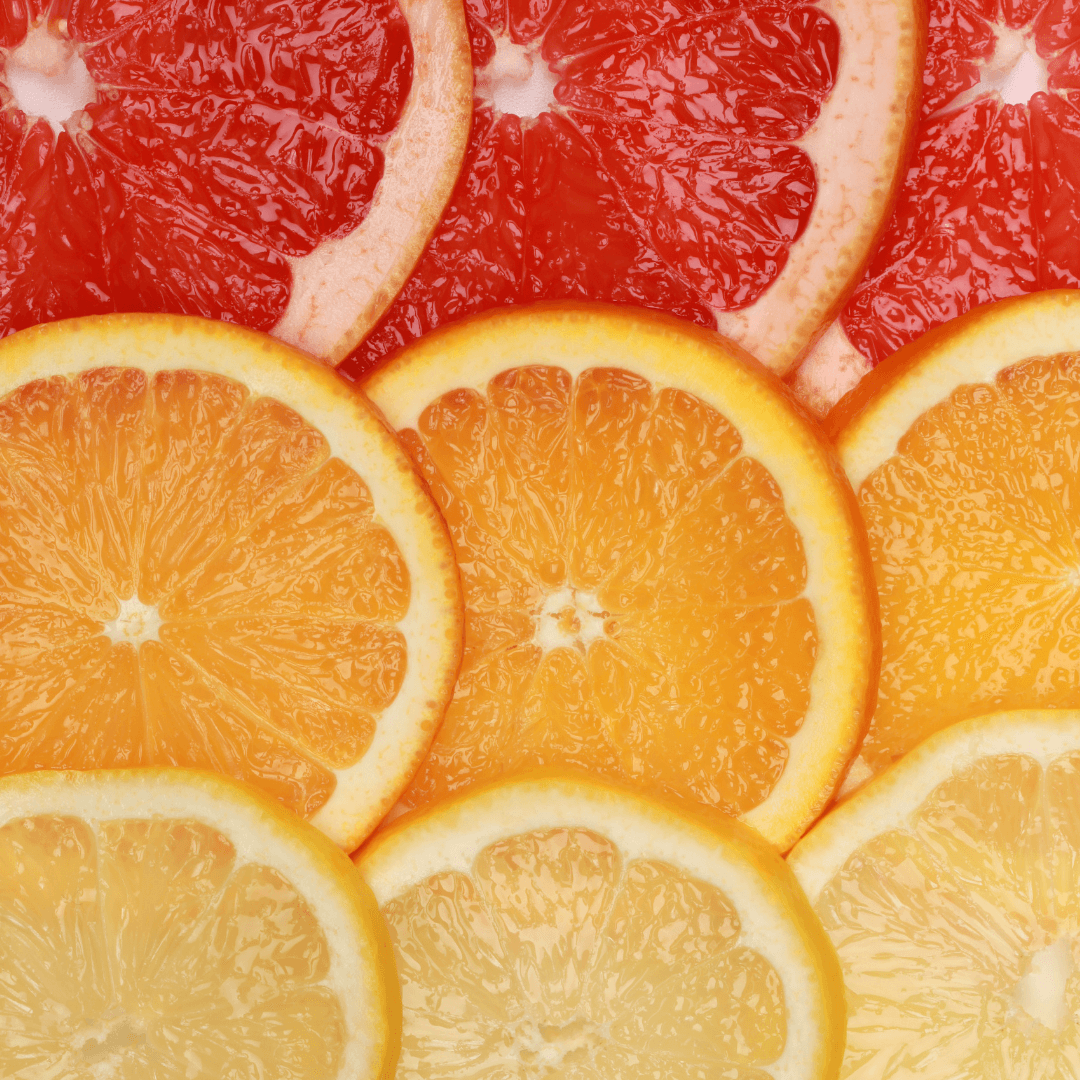 Image of oranges, grapefruit, and lemon beautiful displayed to represent fruits that contain vitamin C.